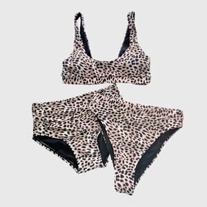 NEW H2OH Leopard Print 3pc Bikini Set Size Small